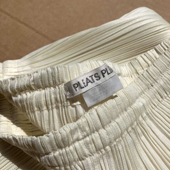 PLEATS PLEASE Issey Miyake Pleated Cream Yellow Ivory Pants Trousers Size 2 M L - Picture 7 of 8